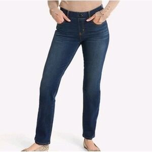 Betabrand Dark Wash Yoga Straight Leg 4 Pocket‎ Comfy Versatile Jeans Size L